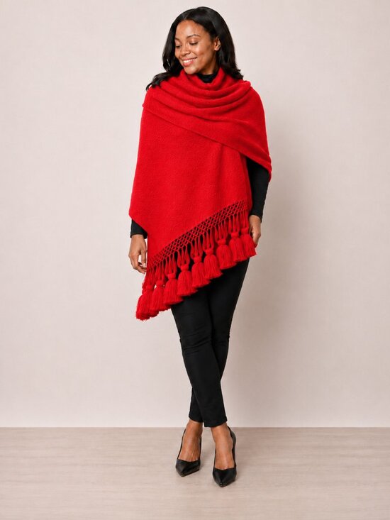 Accessories - Red Pashmina Wrap With Tassles Shawl for Women Wool Cotton Blend 80" x 26"